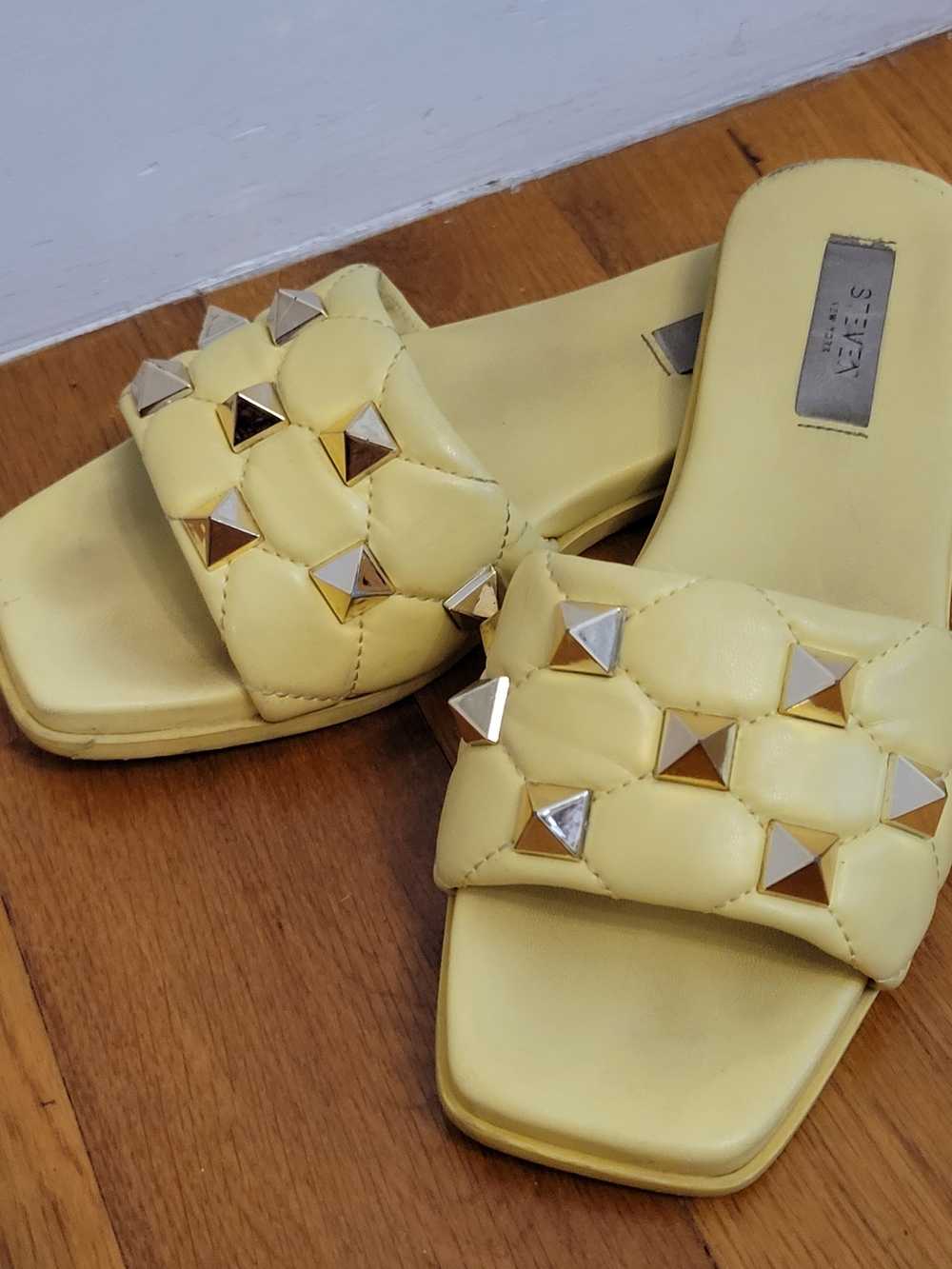Steven By Steve Madden Pale Yellow Studded Slide Sandals